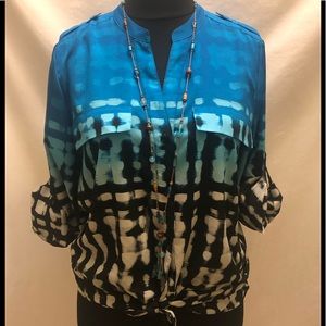 Blue Black & White Long Sleeve Button Down Shirt